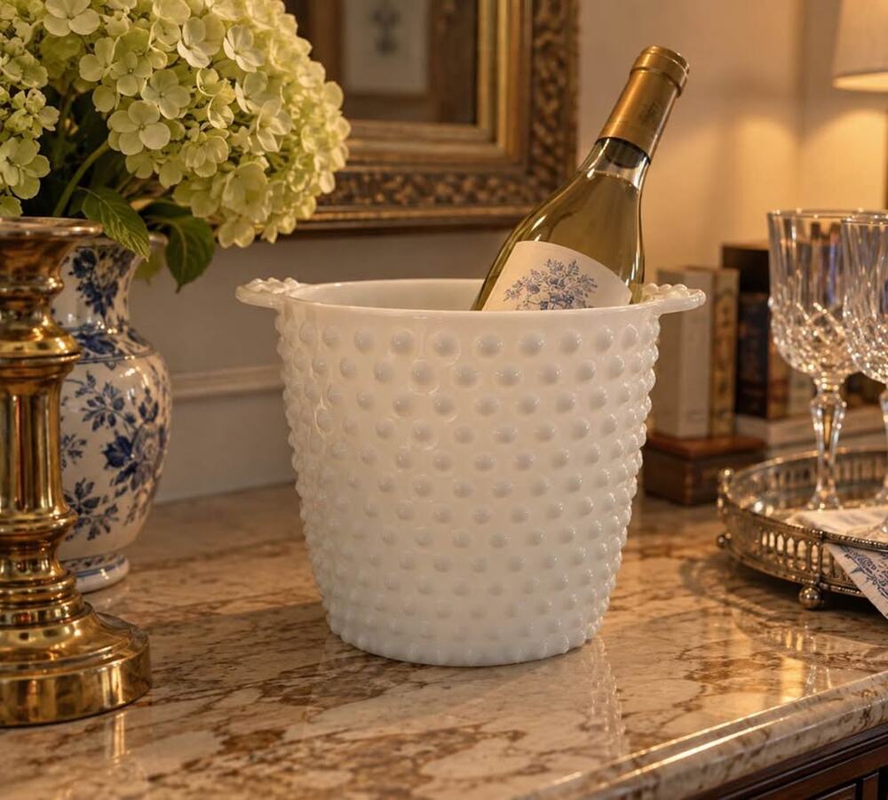 Vintage Hobnail Milk Glass Ice Bucket